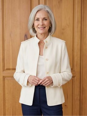 Talbots Cream Wool Blend Military Style Jacket  Epaulettes Structured Size 8